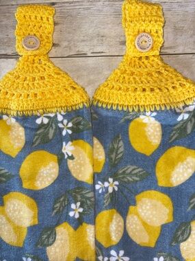 Lemon Crochet Top Hanging Towels Set of 2 Single Thickness Handmade W Love